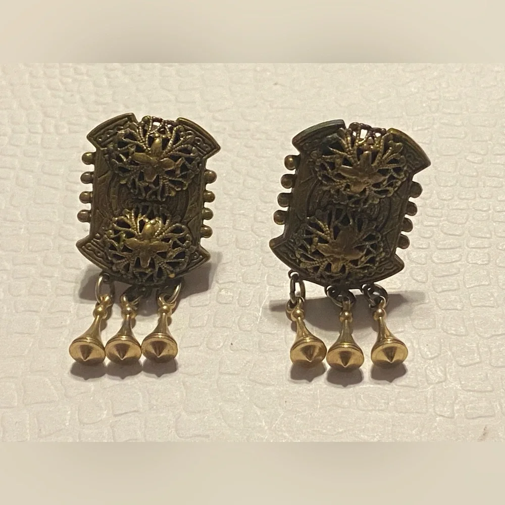 Antique Clip on Dangling Earrings #7029